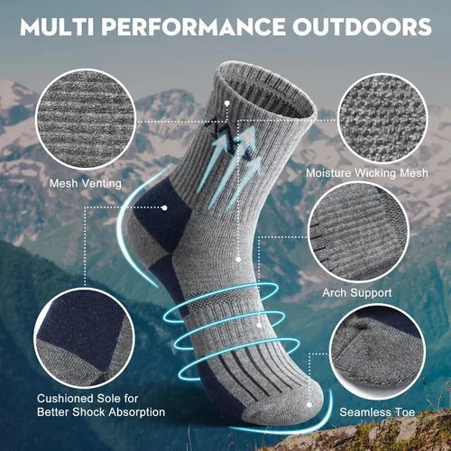 Miniatura 17 de innotree 3 Pack Men's Merino Wool Hiking Socks, Micro Crew Cushioned Hiking Walking Thermal Moisture Wicking Trekking Socks