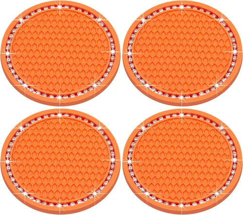 Miniatura 8 de 4 posavasos con brillantes para portavasos, 2.75 pulgadas, insertos para portavasos de auto, silicona suave antideslizante a prueba de golpes, Negro