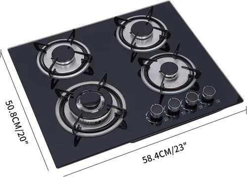 Miniatura 2 de Placa de cocina de gas de 4 quemadores, estufa de propano integrada, estufa de acero inoxidable de 23 pulgadas con marcas transparentes, 4