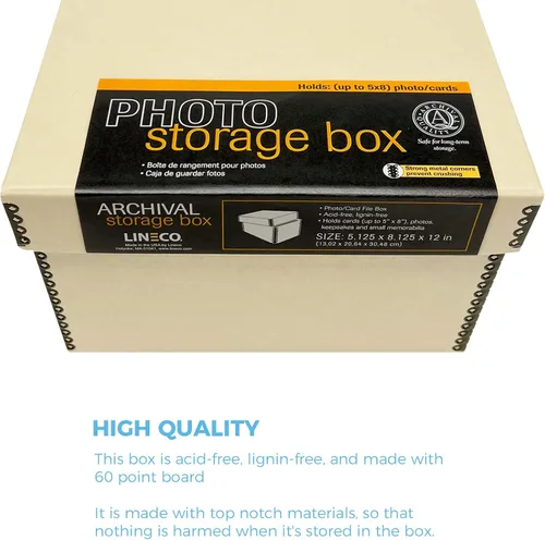 Miniatura 5 de Lineco Caja de tarjetas fotográficas, almacenamiento de archivo de calidad de museo, sin ácidos con tapa extraíble, almacenamiento a granel