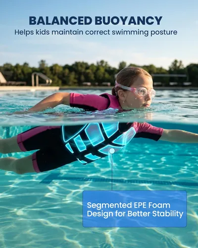 Miniatura 4 de Owntop Chaleco de natación para niños y jóvenes Chaqueta de natación de neopreno ligera y de secado rápido Kayak, entrenamiento de natación, Rosa