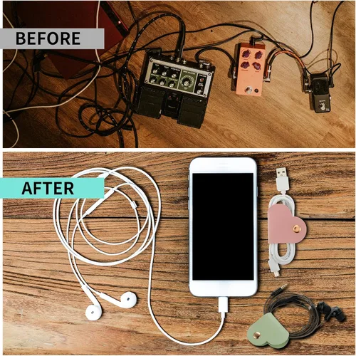 Miniatura 3 de Organizador de cables de 6 piezas, organizador de cables de cuero sintético, correas de cable reutilizables, clips, cable de carga, cable