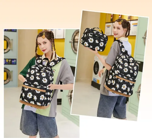 Miniatura 2 de Mochila escolar de 3 juegos, Pequeña margarita negra, Mediana, Mochilas Daypack
