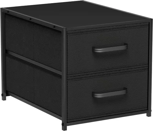 Homsorout Cajones de almacenamiento apilables, organizador de armario de 2 niveles con marco de metal y asas, cómoda de tela con contenedores Negro