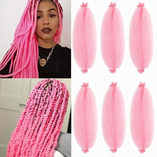 Cabello afro trenzado elástico de 24 pulgadas KEPBEAY 6 paquetes de cabello sintético marley trenzado de ganchillo (24 pulgadas (paquete de 6), Rosa#