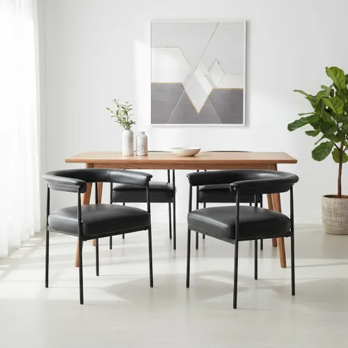 Miniatura 10 de LukeAlon Juego de 2 sillas de comedor de piel sintética, silla de cocina tapizada con respaldo abierto con patas de metal negro, respaldo curvado