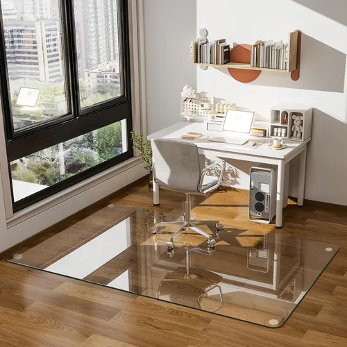 Miniatura 15 de GLSLAND Tapete para silla de vidrio templado, 54 x 32 pulgadas, protector de suelo de oficina resistente para suelos de madera dura y alfombras