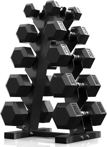 Miniatura 14 de PAPABABE - Juegos de mancuernas hexagonales de 60-550 libras con revestimiento de goma y soporte de almacenamiento, mancuernas con múltiples