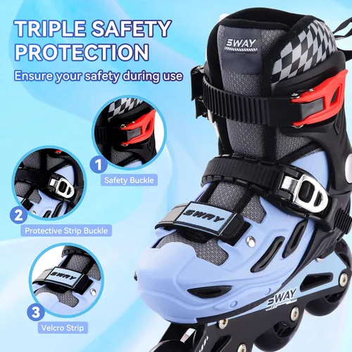 Miniatura 4 de SWAY Patines en línea ajustables en 4 tallas para niñas y niños, todas las ruedas se iluminan, patines en línea para exteriores para niños y jóvenes
