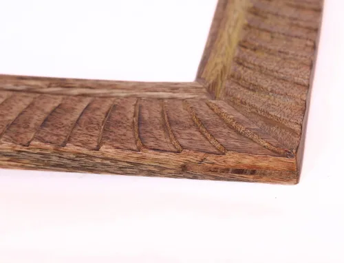 Miniatura 7 de Marco de fotos tallado a mano de madera de mango de 5 x 7 pulgadas con vidrio real, marco de madera vintage con patrón de rayas marrones