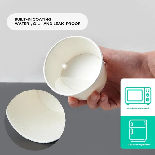Miniatura 4 de JOLLY PARTY Paquete de 50 recipientes de papel de 8 onzas con tapas, vasos de papel desechables para alimentos, tazas de helado, almacenamiento