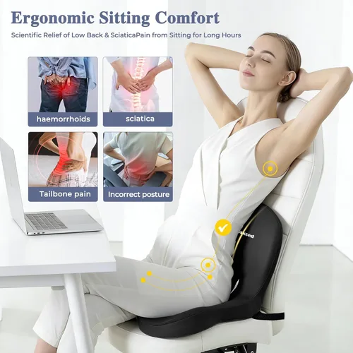 Miniatura 2 de Cojín de asiento de espuma viscoelástica para ciática y alivio del dolor de espalda, almohadilla ergonómica para silla con correa ajustable y funda