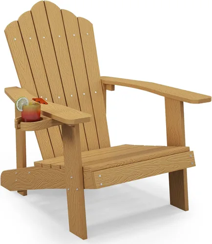 Miniatura 38 de Tangkula Silla Adirondack de gran tamaño, sillas de patio con soporte ajustable para tazas, sillones con caderas y listones, resistente a