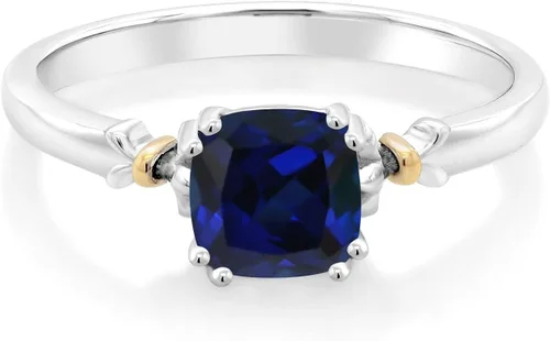 Miniatura 3 de Gem Stone King Anillo de compromiso de plata de ley 925 y oro amarillo de 10 quilates de 0.236 in con piedra preciosa de corte cojín Anillo