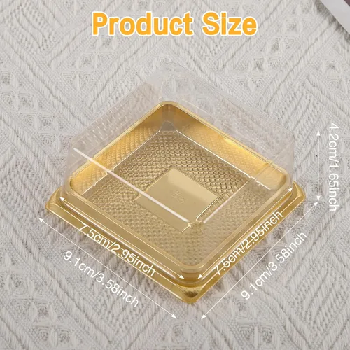 Miniatura 4 de Hewnda Paquete de 50 moldes dorados para tartas, fondo de 3 pulgadas x altura de 1-1/2 pulgadas de plástico transparente mini caja para tartas, caja