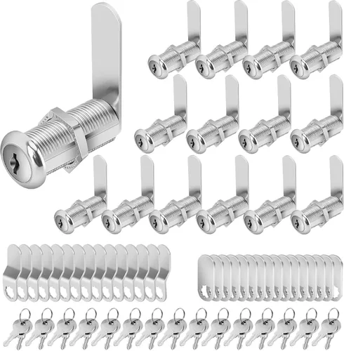 Juego de cerraduras de gabinete Cylinnda, cerraduras de leva con llave similar de 1-1/2" de largo, paquete de 15, aleación de zinc, para