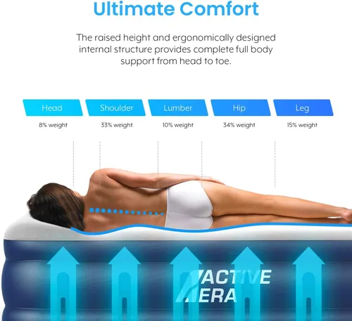 Miniatura 4 de Active Era Colchón de aire Queen prémium de 20 pulgadas con bomba integrada, almohada elevada, resistente a pinchazos, parte superior suave