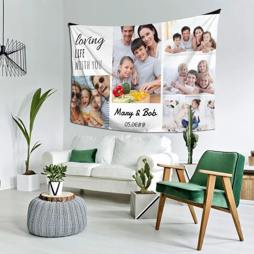 Miniatura 7 de Nsipan Tapiz personalizado para subir imágenes, texto fotográfico, decoración de pared, colección de collage de dormitorio, decoración