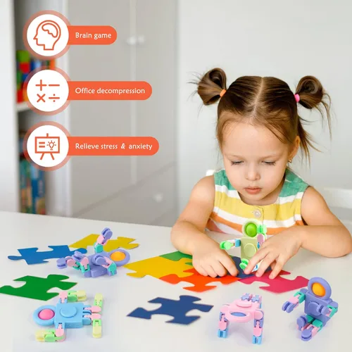 Miniatura 6 de Hanaive 8 piezas robot Fidget Spinners transformable con cadena de giroscopio para dedos, deformable, para aliviar el estrés, juguetes sensoriales