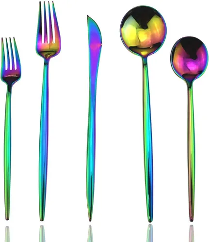 Miniatura 6 de JASHII Juego de 4 utensilios de acero inoxidable para servir de acero inoxidable 18/10 pulido con espejo de lujo Tenedor de frutas