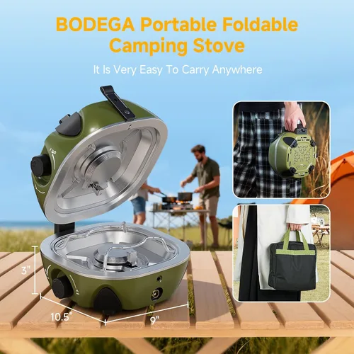Miniatura 2 de BODEGA Estufa de campamento de 2 quemadores, estufa de campamento de propano plegable de 20000 BTU con quemadores ajustables, estufas de gas dobles