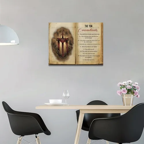 Miniatura 2 de Arte de Pared Cruz de los Diez Mandamientos Arte de Pared de los 10 Mandamientos Versículo Bíblico Religión Cristiana Escritura Imágenes Decoración