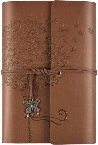 Miniatura 7 de Diario de cuero OMEYA, cuaderno de escritura recargable, planificador de diario para mujeres y niñas (Azul, A6 18.5 cm x 13 cm)