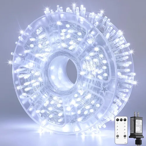 Miniatura 10 de JMEXSUSS Luces rojas blancas y azules con cable transparente, 66 pies, 200 luces LED para decoración del 4 de julio, luz de Navidad para celebración