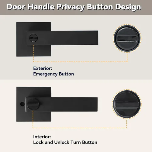 Miniatura 3 de KAMOTA Palancas de puerta de privacidad, 1 paquete de manijas de puerta de color negro mate, cerraduras de puerta de cama y baño, cerraduras