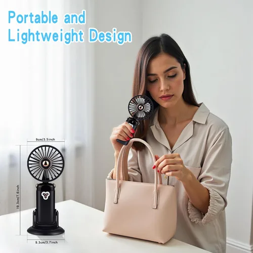 Miniatura 6 de Versátil ventilador portátil 4 en 1, ventilador a pilas con base, ajustable a 90°, mini ventiladores recargables, pantalla digital y capacidad