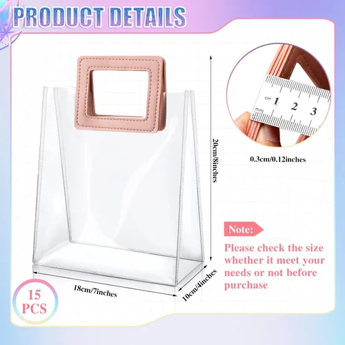 Miniatura 2 de Meanplan Paquete de 15 bolsas de regalo transparentes con asas, bolsas de regalo reutilizables de PVC transparentes para regalos, bolsas de plástico
