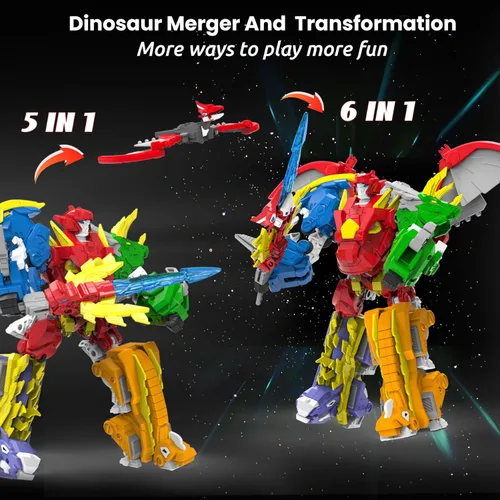 Miniatura 4 de Wenbeier Juguetes de robot dinosaurio 6-en-1, juguetes de robot transformables, juguetes para desmontar que incluyen 6 figuras de acción