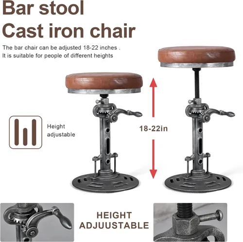Miniatura 4 de Taburete de bar antiguo con asiento de poliuretano para cocina, comedor, altura de mostrador de 18 a 22 pulgadas, taburetes de café industriales