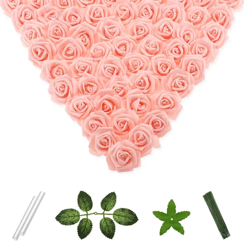 Miniatura 27 de 100 flores artificiales de 2 pulgadas, cabeza de rosa falsa de espuma a granel para decoración del hogar, decoración de boda, despedida de soltera