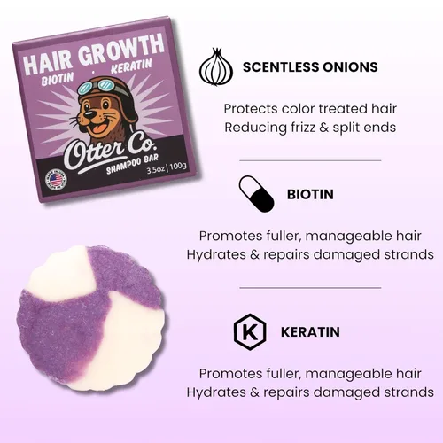 Miniatura 2 de Otter Co. Biotin & Onion Hair Growth Shampoo Bar con queratina, aceite de crecimiento capilar de romero, ACV - Vegano, sin sulfatos y no tóxico