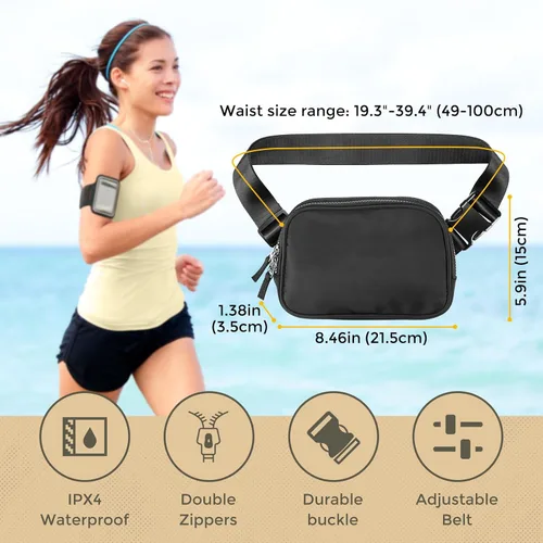 Miniatura 5 de ProCase Riñonera mejorada para hombres y mujeres, a la moda, impermeable, para correr, con correa resistente ajustable y doble cremallera