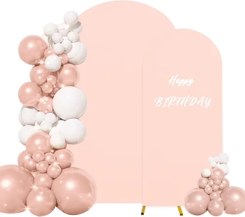 Miniatura 24 de Juego de 2 fundas para arco de boda de 2 lados, parte superior redonda de spandex, funda ajustada para telón de fondo de arco para fiesta de Beige