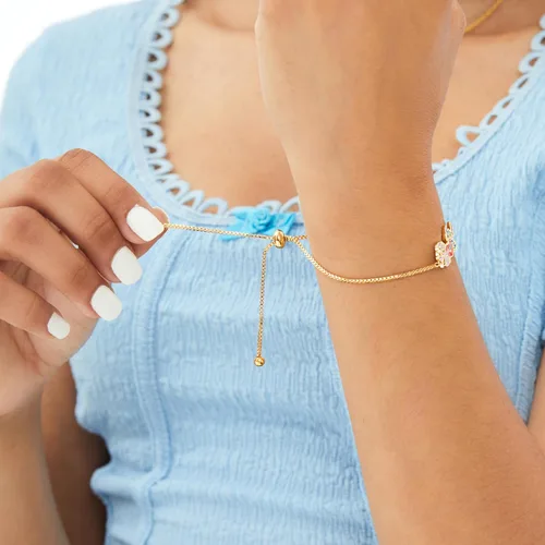 Miniatura 3 de Disney Pulsera de puntada y corazón de ángel para mujer, pulsera de puntada ajustable chapada en flash de 18 quilates, con licencia oficial, Latón
