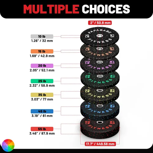 Miniatura 3 de Papababe Placas de peso, juego de placas de pesas de 2 pulgadas, placas de peso de goma protectoras para el suelo, placas de parachoques de 10 a 600