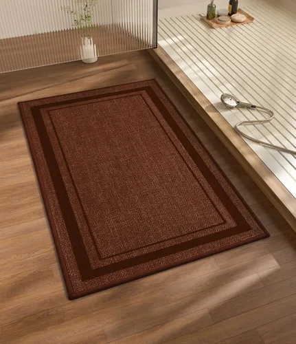 Miniatura 25 de chakme Juego de 2 alfombras de baño ultrafinas, absorbentes, antideslizantes, lavables a máquina, color beige oscuro, 17 x 24 pulgadas + tapete