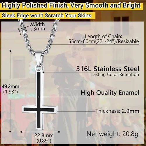 Miniatura 37 de PROSTEEL Satanic Jewelry Upside Down Cross Necklace for Men Women, 316L Stainless Steel/925 Sterling Silver Inverted Cross/Leviathan Cross Pendant