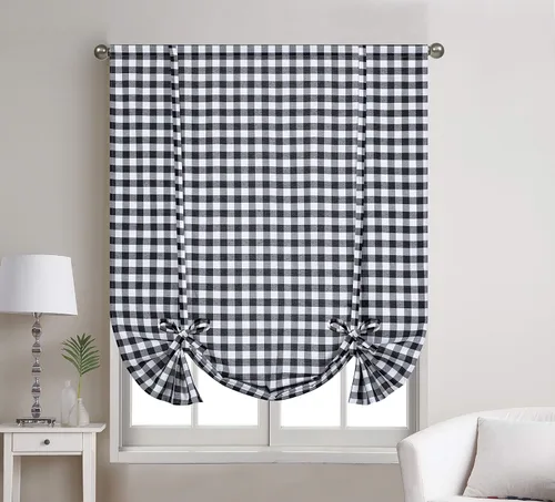 Decotex 1 panel de cortina para ventana con bolsillo para cortinero a cuadros de búfalo (42 x 63 pulgadas, negro/blanco)