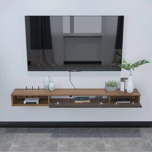 Miniatura 3 de Pmnianhua Estante flotante para TV, soporte flotante de TV de 63 pulgadas, consola multimedia, consola de TV de pared, estante de entretenimiento