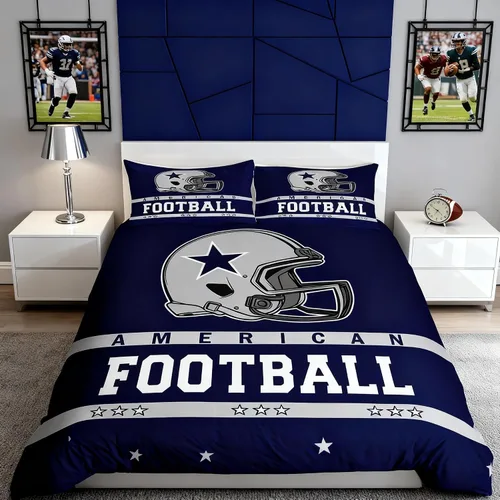 Miniatura 14 de Juego de funda de edredón para niños de fútbol americano, tamaño individual, juego de ropa de cama de fútbol de rugby de llama, decoración