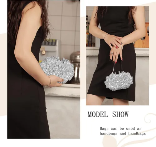 Miniatura 6 de Ynport Bolso de noche gótico de cristal con diamantes de imitación para mujer, diseño floral, boda, fiesta, diamantes brillantes