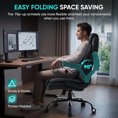 Miniatura 5 de Silla de oficina grande y alta de 600 libras, escritorio ejecutivo ergonómico resistente con reposabrazos ajustables, asiento ancho, tela de piel