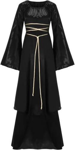 Miniatura 2 de Disfraz de bruja medieval vintage para mujer, vestido irlandés de manga acampanada, estilo steampunk, vestido renacentista de Ren Faire Negro