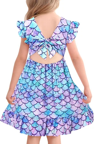 Yousie Vestido de verano para niña pequeña, con volantes, lazo en la espalda, espalda descubierta, vestido de verano para fiesta