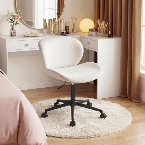 Miniatura 9 de DurayLoly Silla de tocador con ruedas, bonita silla de escritorio sin brazos con respaldo, silla de oficina pequeña giratoria de 360° en altura Rosa