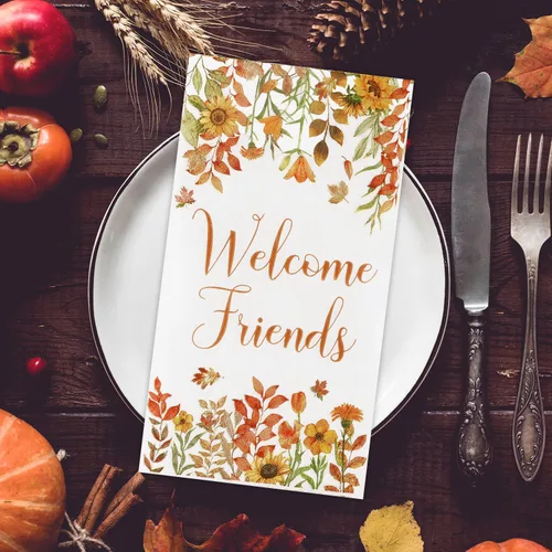 Miniatura 5 de Quera 100 servilletas de papel desechables con hojas de otoño con texto en inglés "Welcome Friends", servilletas de papel desechables para Acción